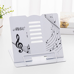White Spray Painted Iron Desktop Book Stand for Reading, Adjustable Book Holder, Musical Note Pattern, White, 21x16.5x19cm