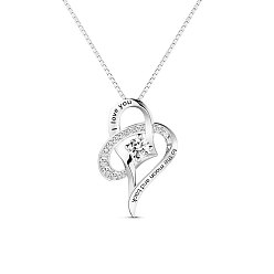 Platinum TINYSAND Rhodium Plated 925 Sterling Silver Heart to Heart Necklace, with Cubic Zirconia, Platinum, 13.5 inch