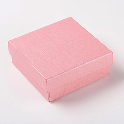 Pink Cardboard Jewelry Boxes, with Sponge Pad Inside, Square, for Anniversaries, Weddings, Birthdays, Pink, 9x9x3cm
