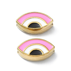 Ярко-Розовый Ионное покрытие (IP) 304 шарики из эмали из нержавеющей стали, реальный 18 k позолоченный, злые глаза, ярко-розовый, 8x13.5x4.5 мм, отверстие : 1.4 мм