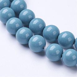 Steel Blue Natural Hokutolite Bead Strands, Round, Dyed, Steel Blue, 8mm, Hole: 1mm, about 50pcs/strand, 15.7 inch