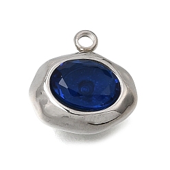Medium Blue 304 Stainless Steel Pave Cubic Zirconia Pendants, Oval Charms, Stainless Steel Color, Medium Blue, 12.5x13x6mm, Hole: 1.5mm