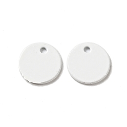White Spray Painted 201 Stainless Steel Charms, Flat Round Charms, White, 8.5x1mm, Hole: 1mm
