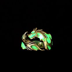 Lawn Green Luminous Alloy Enamel Rings for Women, Dragon, Lawn Green, US Size 10(19.8mm)