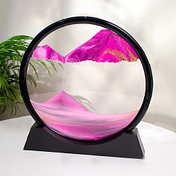 Hot Pink Glass 3D Hourglass Quicksand Display Decorations, for Kitchen Office Desk Book Shelf Cabinet Home Decor, Flat Round, Hot Pink, 250x40x265mm
