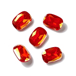 Ruby Light AB Style K9 Glass Rhinestone Cabochons, Pointed Back & Back Plated, Octagon Rectangle, Ruby, 14x10x5mm
