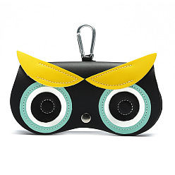 Black PU Leather Owl Shape Eyeglass Cases, Portable Sunglasses Holder, with Alloy Snap On Buckles, Black, 80x155mm