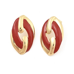 Красный PVD вакуумное покрытие золото 304 серьги-гвоздики из нержавеющей стали для женщин, с эмалью, овальные, красные, 37x23 мм