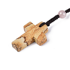 Пейзажный Джаспер Ожерелья с натуральным рисунком из яшмы, С полиэфирным плетеным канатом, крестик, (73~75см)28.74 дюйм~29.53 дюйм