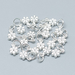 Silver 925 Sterling Silver Charms, with Jump Ring, Flower, Silver, 8x5x3mm, Hole: 4mm