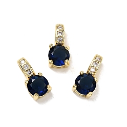 Синий Плоские круглые латунные подвески, со стеклом, стойки покрытие, долговечный, без кадмия и без свинца, золотые, синие, 12.5x6x5.5 мм, отверстие : 4x2 мм