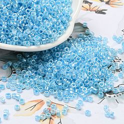 Cyan Electroplate Transparent Glass Seed Beads, Ceylon, Cylinder, Cyan, 2.5x1.6mm, Hole: 1.4mm, about 50398pcs/pound