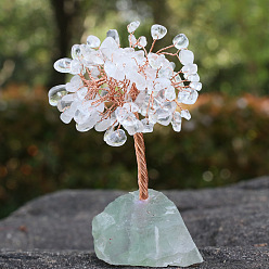Quartz Crystal Natural Quartz Crystal Chips Tree Decorations, Ntural Fluorite Base with Copper Wire Feng Shui Energy Stone Gift for Home Office Desktop Decoration, 80x120mm