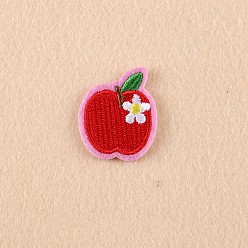 Red Computerized Embroidery Cloth Iron on/Sew on Patches, Costume Accessories, Appliques, Apple, Red, 32x27mm