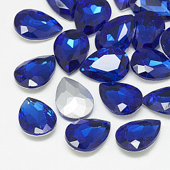 Sapphire Pointed Back Glass Rhinestone Cabochons, Back Plated, Faceted, teardrop, Sapphire, 25x18x8mm