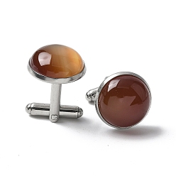 Красный Агат 304 пуговицы на манжетах из нержавеющей стали., с окрашенным и нагретым натуральным сердоликом, для аксессуаров одежды, полукруглый, 30~31x17.5 мм