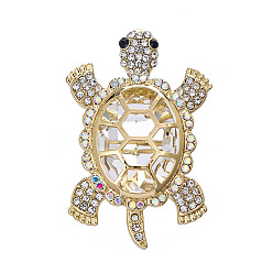 Clear Golden Alloy Brooches, with Rhinestone & Glass, Tortoise Pins, Clear, 57x40mm