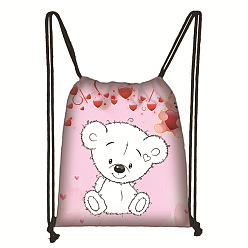 Bear Printed Polyester Drawstring Bag, Rectangular Backpack for Women, Bear, 38x32cm