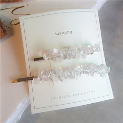 A white set Irregular Minimalist Colorful Gemstone Bead Hair Clip - Geometric Design, Simple, Stylish.