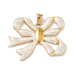 Белый 304 подвески из нержавеющей стали, с эмалью, бантом прелести, ионное покрытие (ip), реальный 18 k позолоченный, белые, 28x37x3 мм, отверстие : 3x5 мм