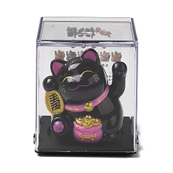 Black Plastic Solar Powered Japanese Lucky Cat Figurines, for Home Car Office Desktop Decoration, Black, 65x54x49mm