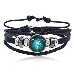 Aries Zodiac Constellation Couples Leather Bracelet - DIY Multilayer Braided Night Sky Starry Handmade Jewelry