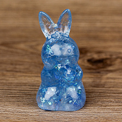 Aquamarine Resin Home Display Decorations, with Sequin and Natural Aquamarine Chips Inside, Rabbit, 40x40x73mm