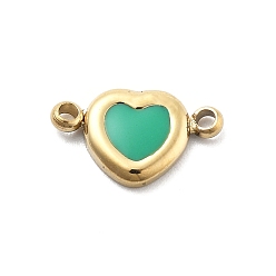 Зеленый 304 эмалированные подвески из нержавеющей стали, сердечные ссылки, ионное покрытие (ip), реальный 14 k позолоченный, зелёные, 6x10x1.5 мм, отверстие : 1 мм