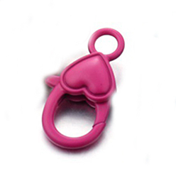 Deep Pink Alloy Lobster Claw Clasp, Heart Shape, Deep Pink, 26.6x14.2x6.5mm, about 10pcs/bag