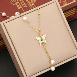 1# necklace Fashionable Butterfly Tassel Pendant Stainless Steel Necklace for Women N1122