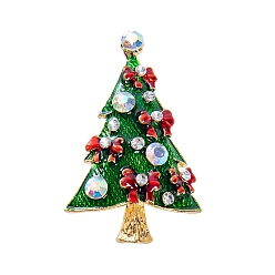 Green Christmas Tree Brooch, Zinc Alloy Rhinestone Brooch Pin, Christmas Party Accessories, Green, 50x30mm