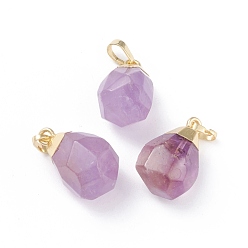 Amethyst Natural Amethyst Pendants, with Brass Bails, Faceted, Teardrop, Golden, 19~21x12~14x11~15mm, Hole: 5x3mm