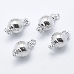Platinum Rhodium Plated 925 Sterling Silver Box Clasps, with 925 Stamp, Round, Platinum, 16.5x8mm, Hole: 1mm