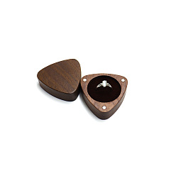 Coffee Wooden Ring Storage Boxes, with Magnetic Clasps & Velvet Inside, Triangle, Coffee, 5.5x5.5x3cm