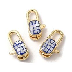 Морской Синий Латунные эмалированные застежки-лобстеры, с оболочкой, долговечный, без свинца и без кадмия, реальный 18 k позолоченный, овальные, Marine Blue, 18x9x6.5 мм, отверстие : 1.2 мм