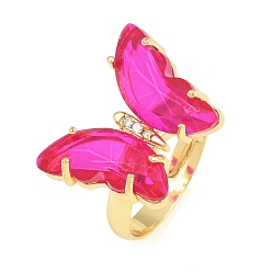 Hot pink Messing-Mikro pflastern Zirkonia Fingerringe, mit Glas, Schmetterling, Bleifrei und cadmium frei, langlebig überzogen, Gestell, echt 18 k vergoldet, hot pink, us Größe 6 (16.5 mm)