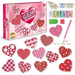 Heart Valentine's Day Acrylic Charm Keychain Diamond Art for Kids, Diamond Painting Kits for Children, DIY Gem Art Key Chains, Diamond Painting Arts Crafts Gift with Keyrings, Heart, Packaging: 155x200x40mm