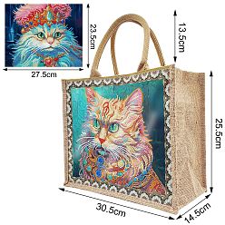 Cat Shape Diamond Painting DIY Hand Bag Kits, Gunny Bag, Cat Shape, 305x255x145mm