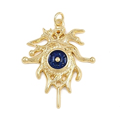 Темно-Синий Латунь эмаль подвески, очарование солнца, с прыжковых колец, стойки покрытие, реальный 18 k позолоченный, без свинца и без кадмия, долговечный, темно-синий, 32.5x26x3 мм, отверстие : 3.4 мм