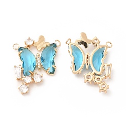 Aquamarine K9 Glass Pendants, with Light Gold Brass Finding, Butterfly Charms, Aquamarine, 28.5x23x4mm, Hole: 2mm