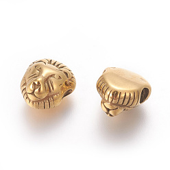 Golden 304 Stainless Steel Beads, Ion Plating (IP), Lion, Golden, 11.8x10.5x7.3mm, Hole: 2.7mm