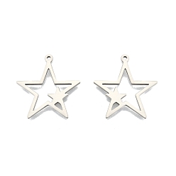 Stainless Steel Color 201 Stainless Steel Pendants, Star, Stainless Steel Color, 26x25x1.5mm, Hole: 1.4mm