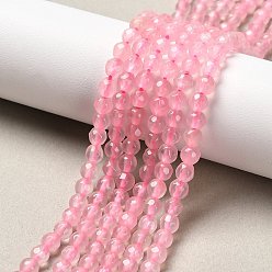 Pink Окрашенная натуральный белый нефрит круглые бусины прядей, граненые, розовые, 4 мм, отверстие : 1 мм, около 92 шт / нитка, 15.3 дюйм