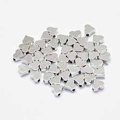 Real Platinum Plated Long-Lasting Plated Brass Beads, Nickel Free, Heart, Real Platinum Plated, 5.5x6x3mm, Hole: 1.5mm