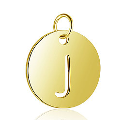 Letter J 304 Stainless Steel Charms, Flat Round with Letter, Golden, Letter.J, 12x1mm, Hole: 2.5mm