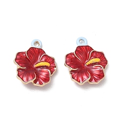 FireBrick Alloy Enamel Pendants, Flower Charms, Long-Lasting Plated, Golden, Rack Plating, FireBrick, 19x16x4mm, Hole: 1.6mm