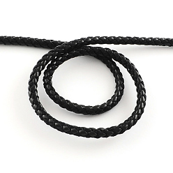 Black Braided PU Leather Cord, Imitation Leather Cord for Bracelet Making, Black, 5mm, about 9.84 yards(9m)/roll