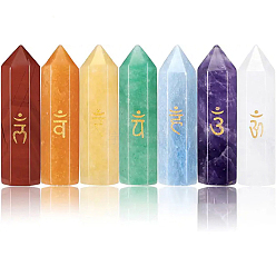 Mixed Stone 7Pcs Natural Gemstone Display Decoration, Healing Stone Wands, for Reiki Chakra Meditation Therapy Decos, Hexagon Prism, 38~41x9.9mm