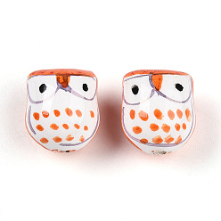 Коралловый Фарфоровые бусины ручной работы, пастельный фарфор, сова, коралл, 15.5~16.5x13.5~15x13~14 мм, отверстие : 1.8~2.5 мм