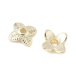 Настоящее золото 14K Шапочки и конусы для бусин, латунные, 4-лепестков цветка, реальный 14 k позолоченный, 6x6x2 мм, отверстие : 1.4 мм